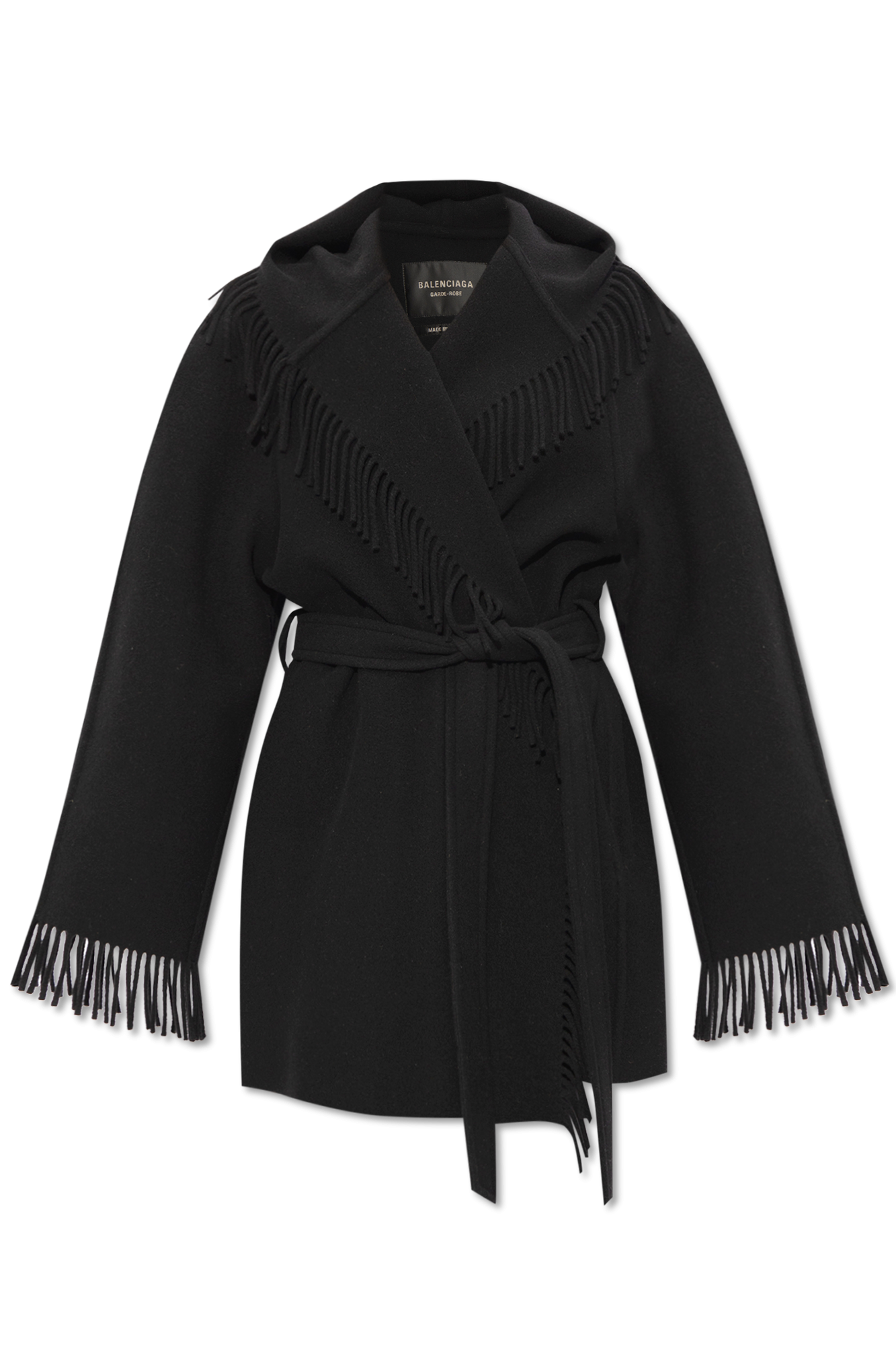 helly hansen womens evie hooded jacket color SchaferandweinerShops KR Black Woolen coat with fringes Balenciaga